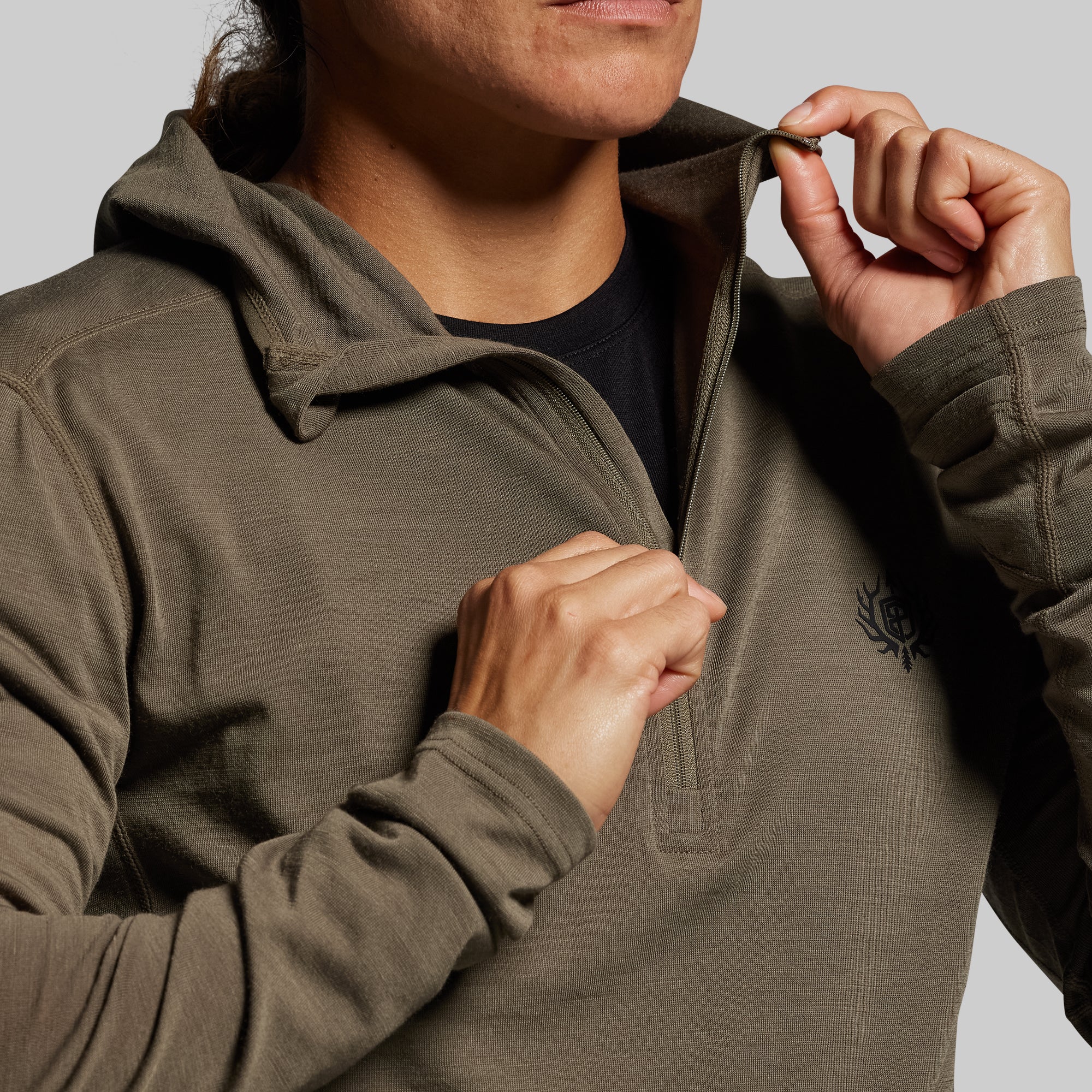 Women's Ridgeline Merino Half Zip Hoodie 165 (OD Green) - Image 3