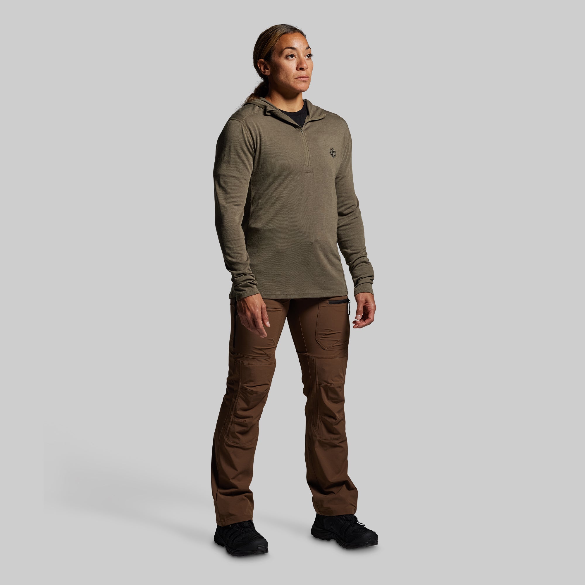 Women's Ridgeline Merino Half Zip Hoodie 165 (OD Green) - Image 7