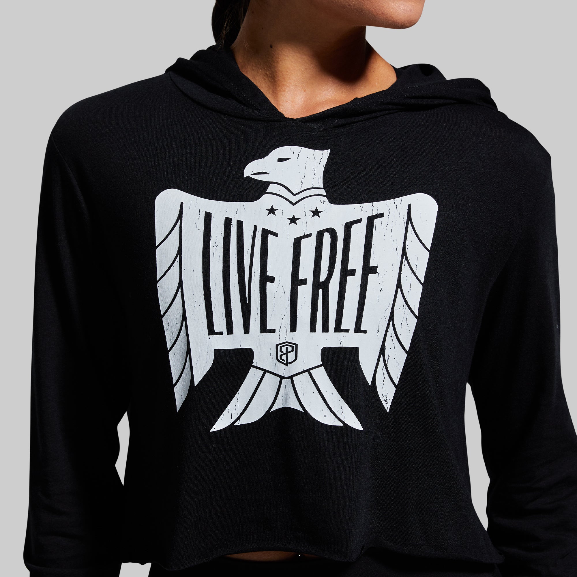 Live Free Cropped T-Shirt Hoodie (Black) - Image 5