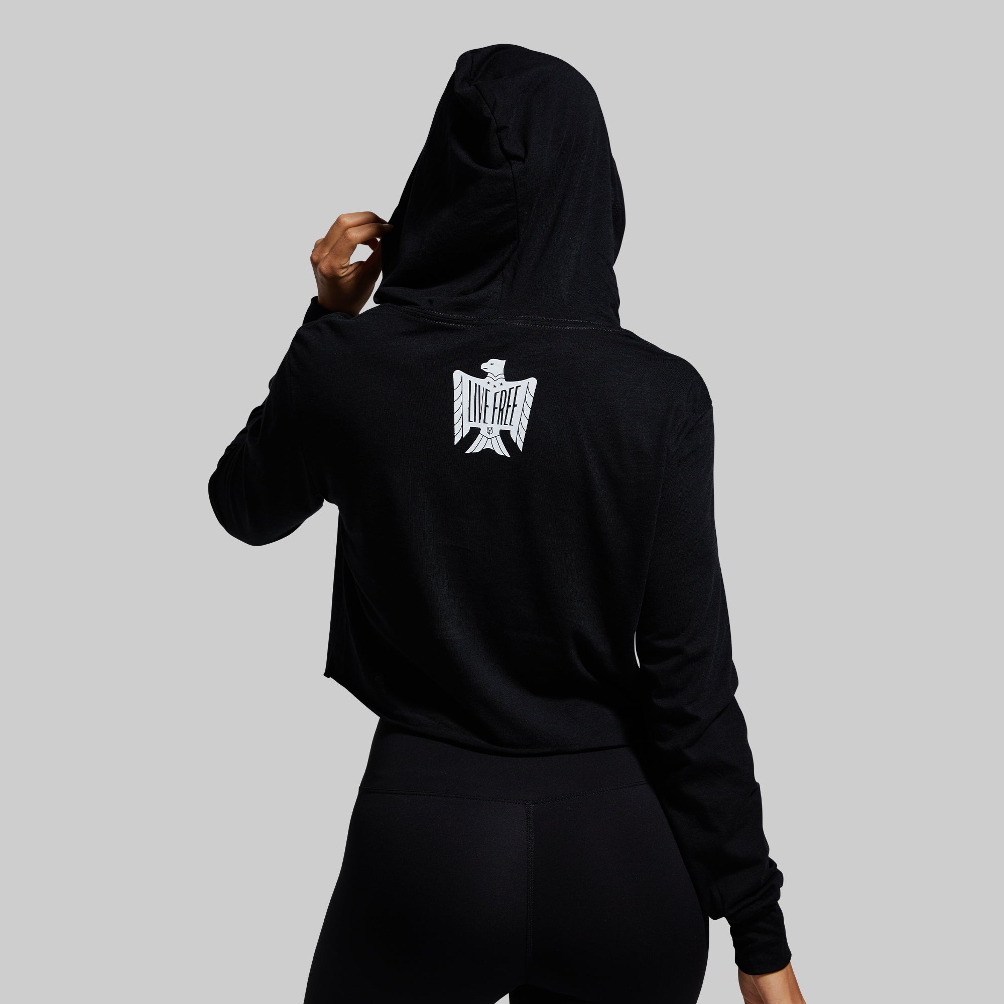 Live Free Cropped T-Shirt Hoodie (Black) - Image 2
