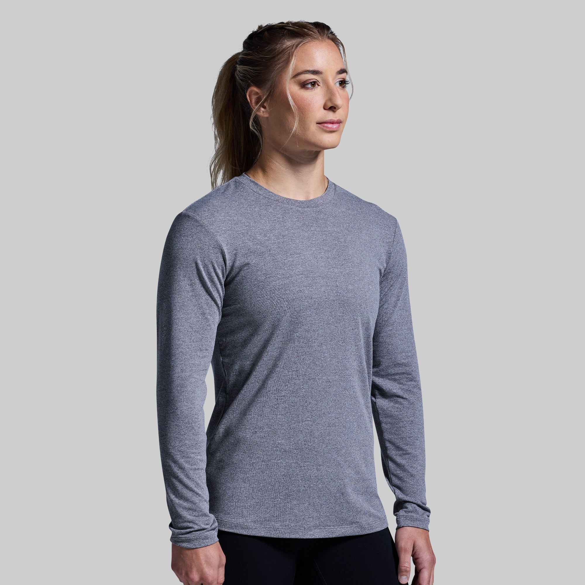 Women's BP Premium Basic Long Sleeve Crew (Heather Grey) - Image 3