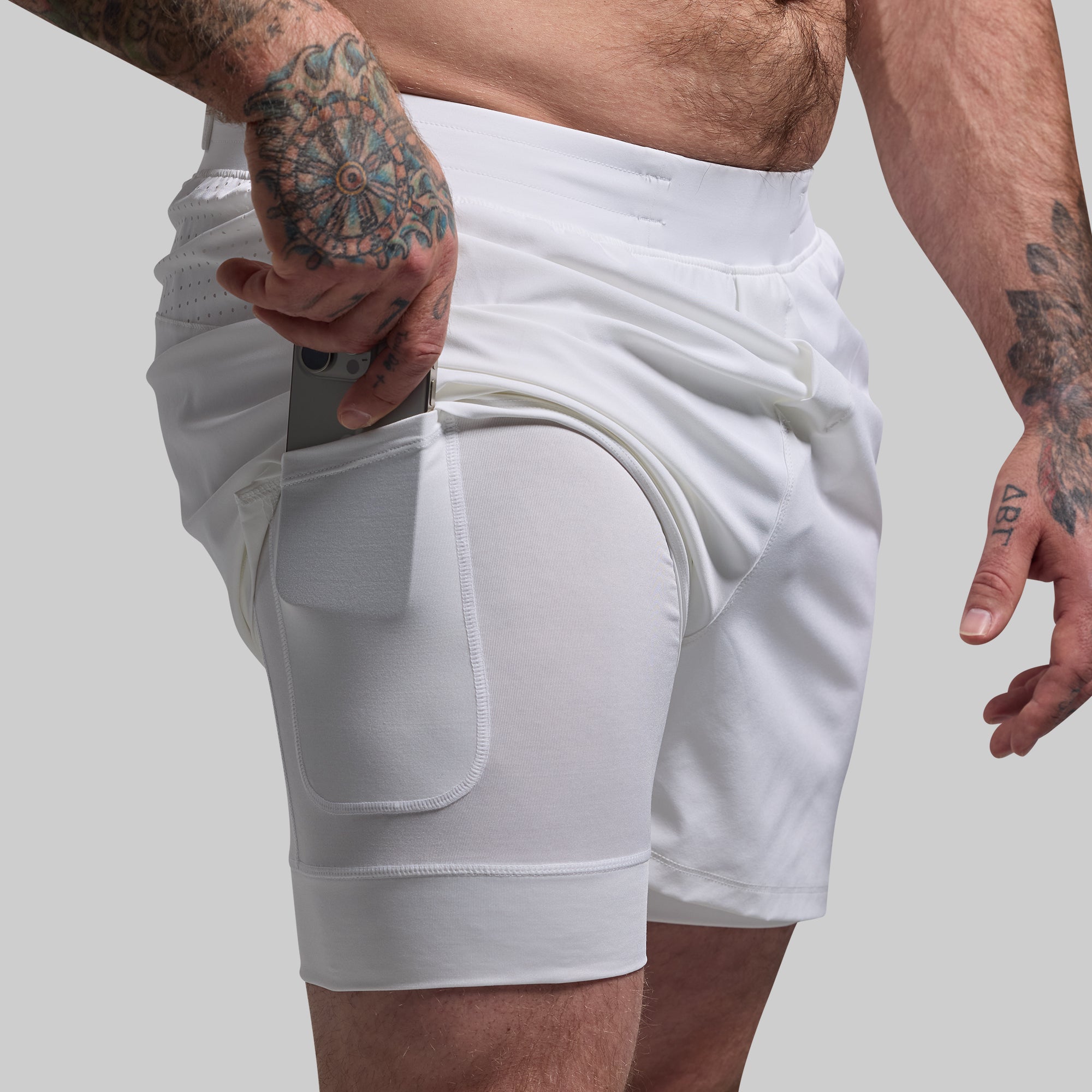 Men's Endurance Short w/ Compression (White) - Image 4