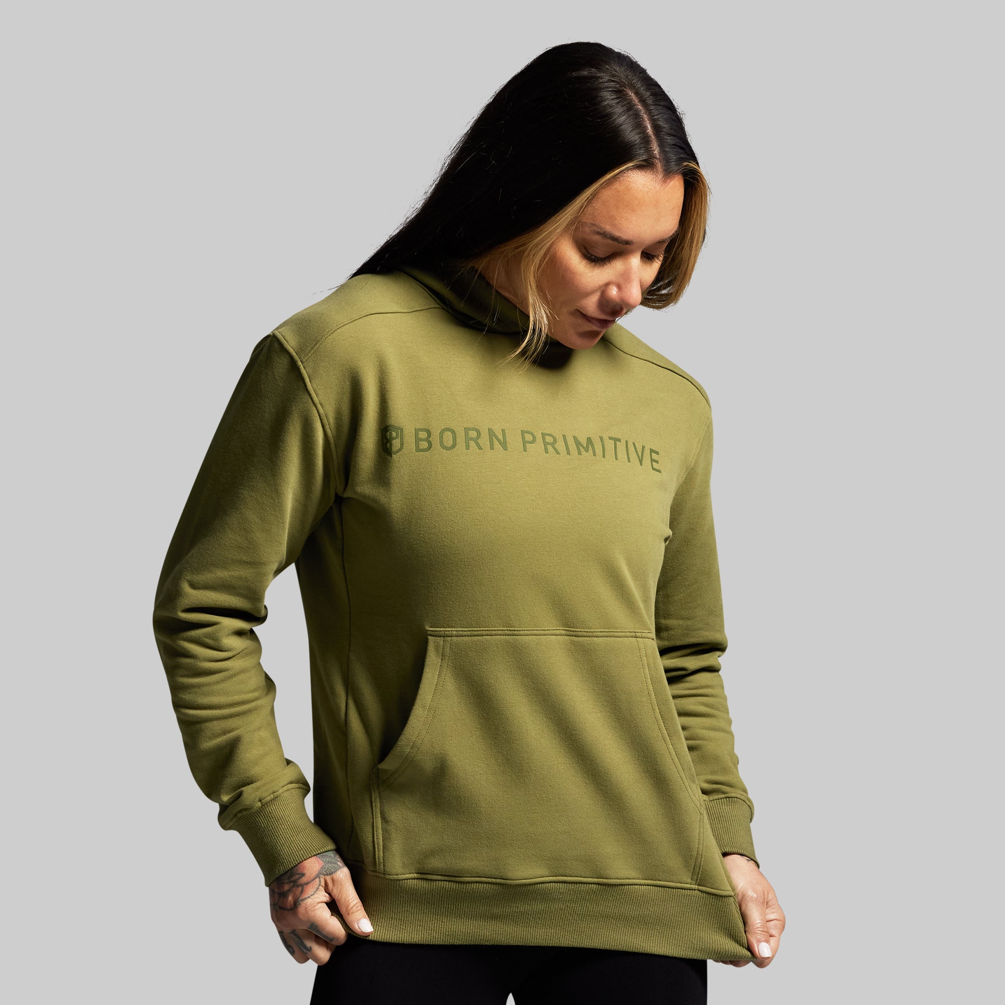 BP Classic Women's Unmatched Hoodie (Army Green) - Image 3