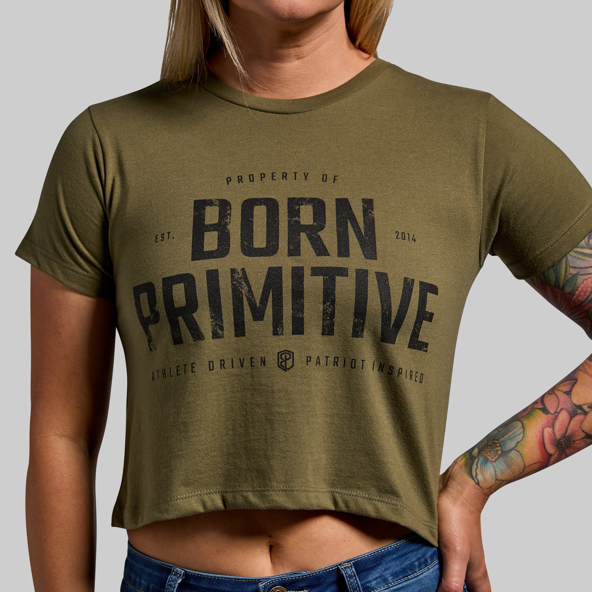 Property of Born Primitive Crop Tee (Tactical Green) - Image 3
