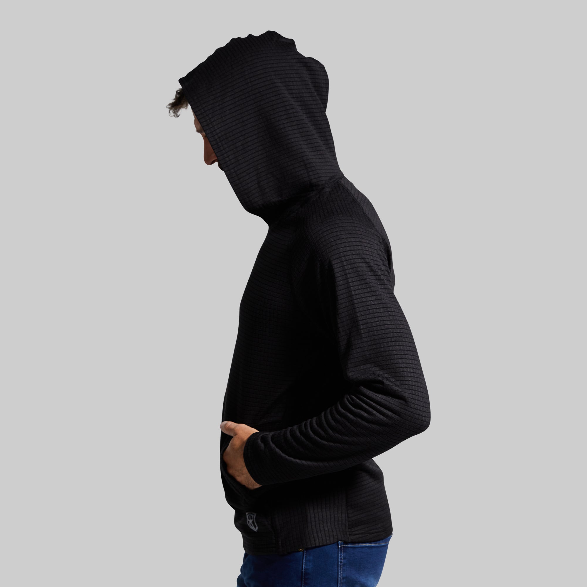 Grid Fleece Hoodie (Black) - Image 3