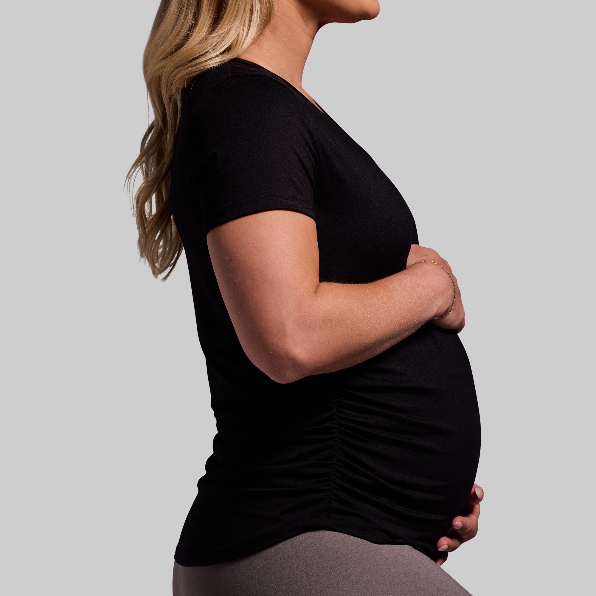 Maternity Athleisure Short Sleeve V-Neck (Black) - Image 3