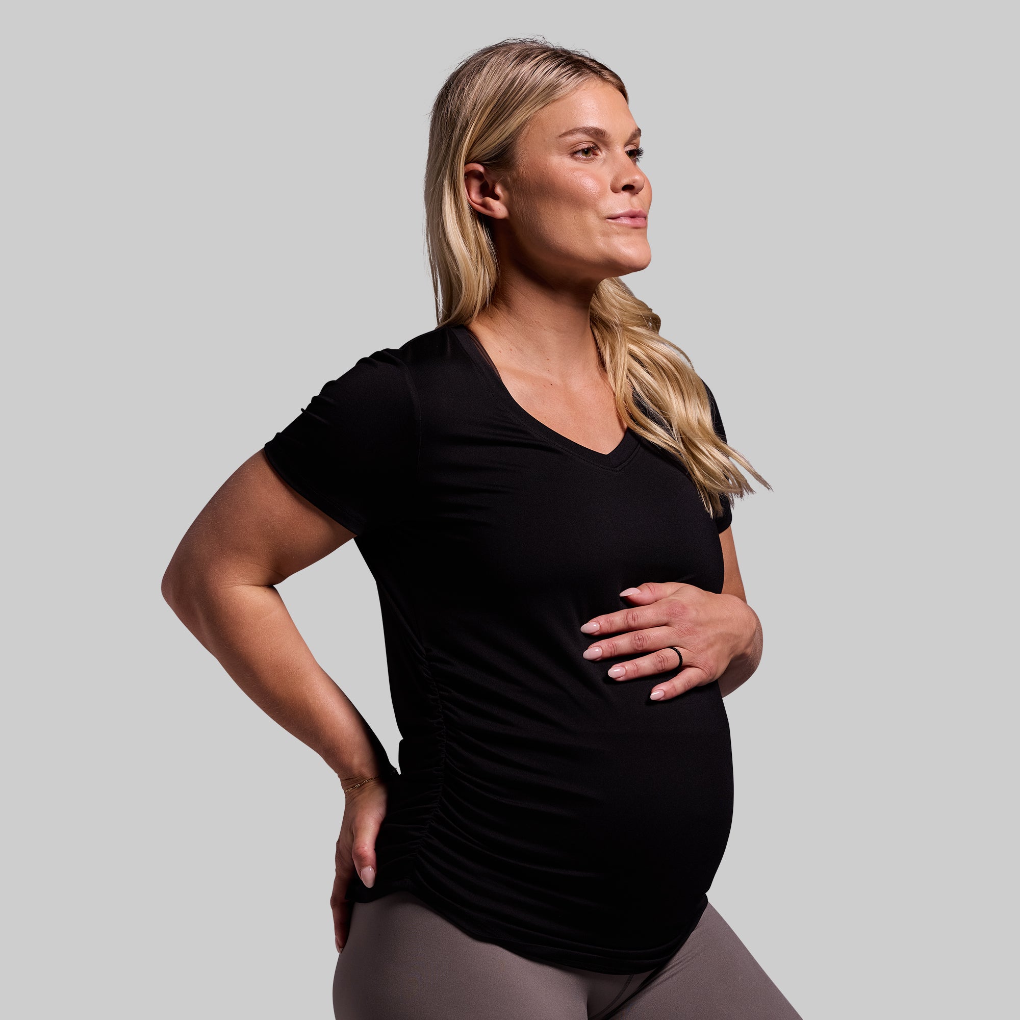 Maternity Athleisure Short Sleeve V-Neck (Black) - Image 4