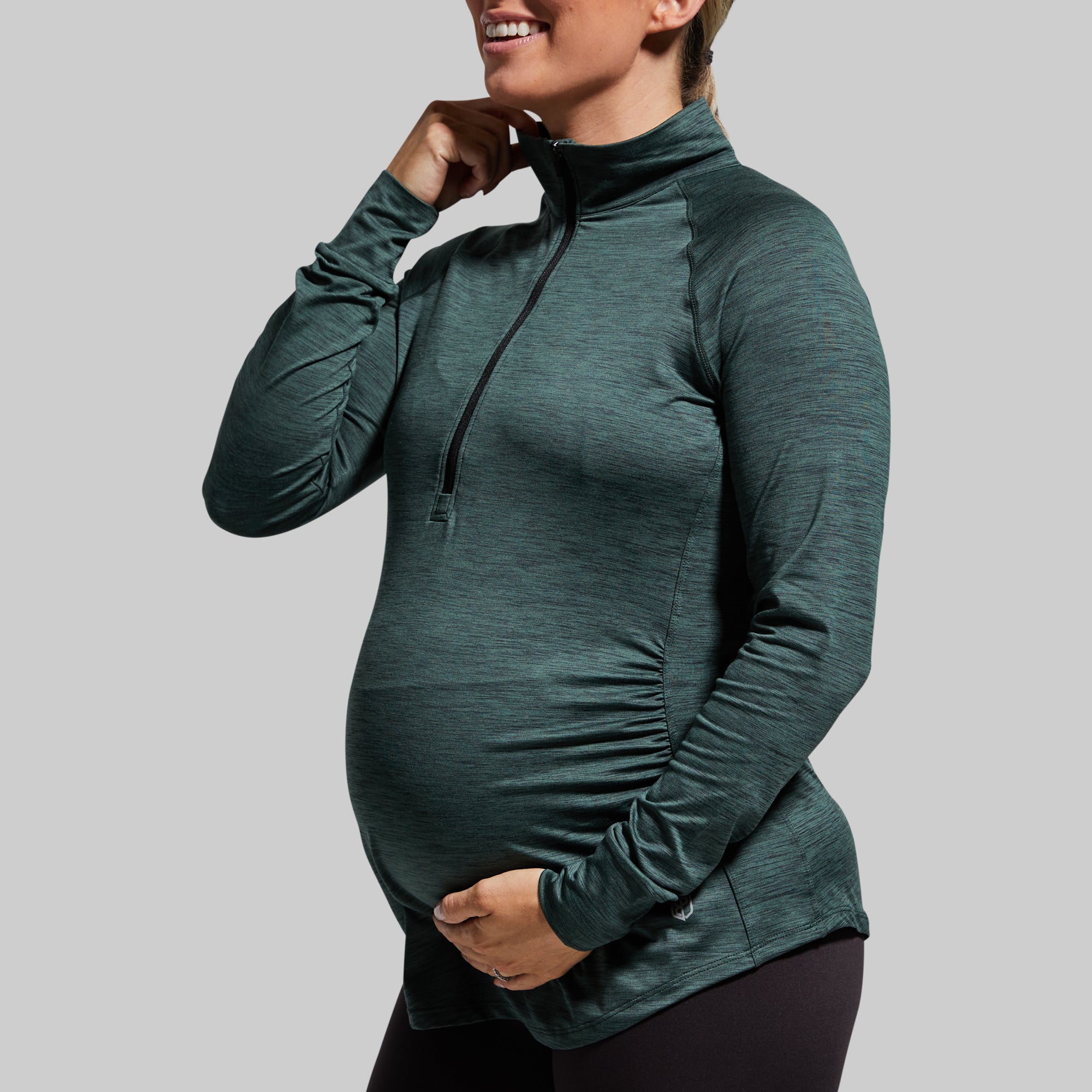 Maternity Zip Neck Athleisure Long Sleeve (Evergreen) - Image 3