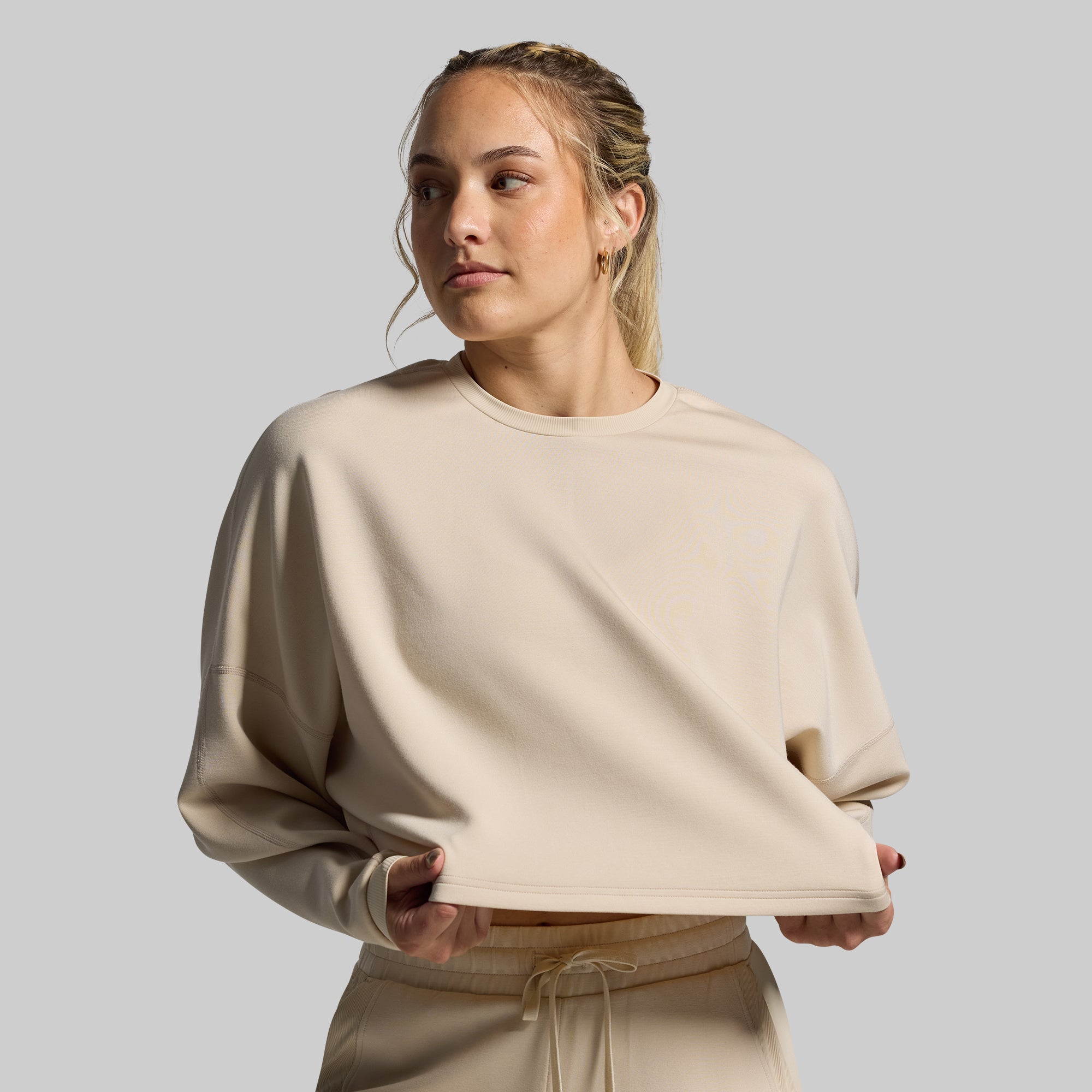 Lounge Lux Cropped Pullover (Oatmeal) - Image 3