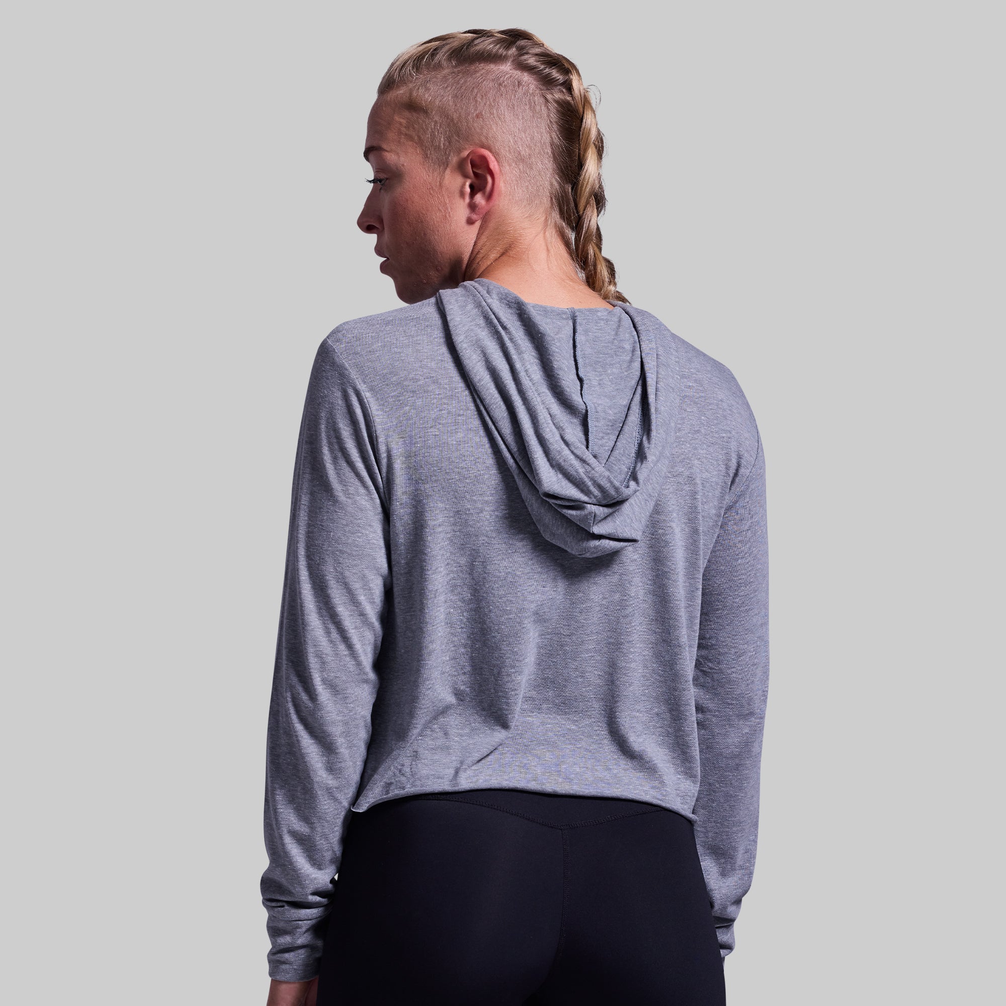 Home of the Brave Cropped Tee Hoodie (Heather Grey) - Image 2