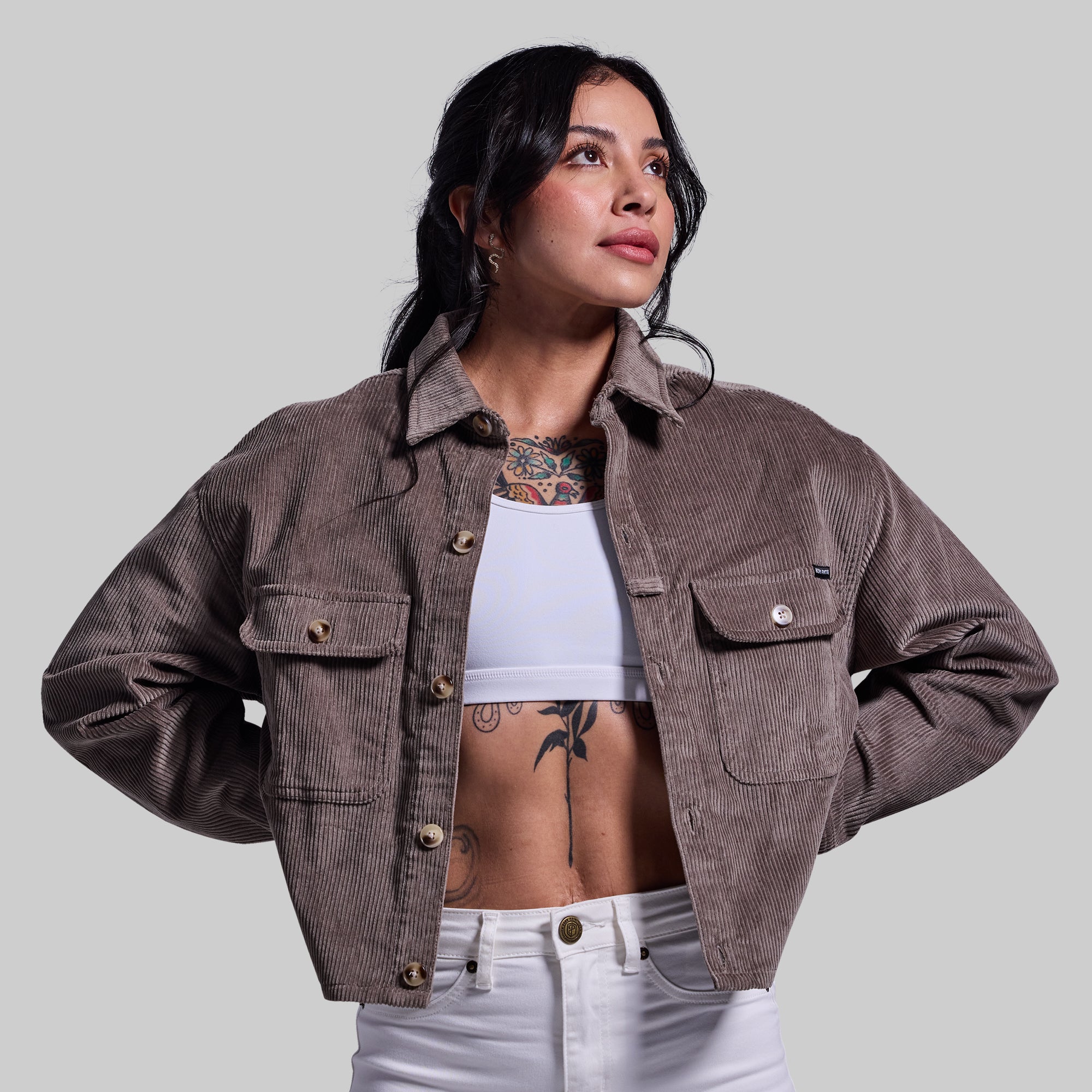 Women's Cropped Corduroy Shirt (Elephant) - Image 5