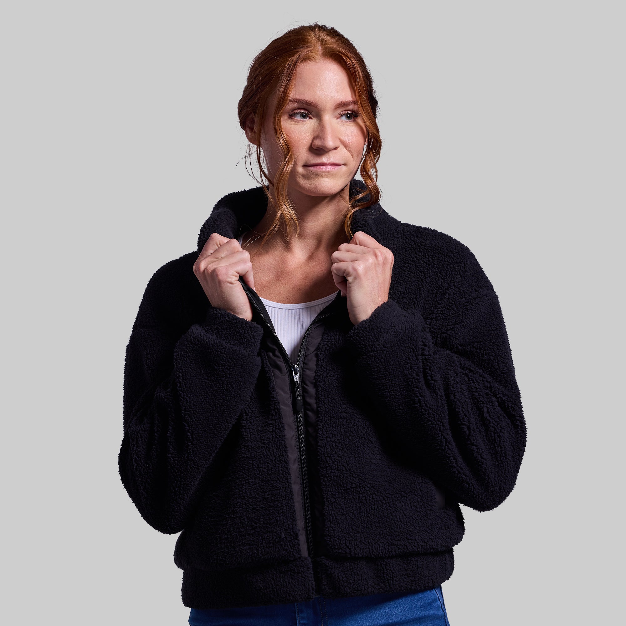 Women's Cropped Fleece Jacket (Black) - Image 6