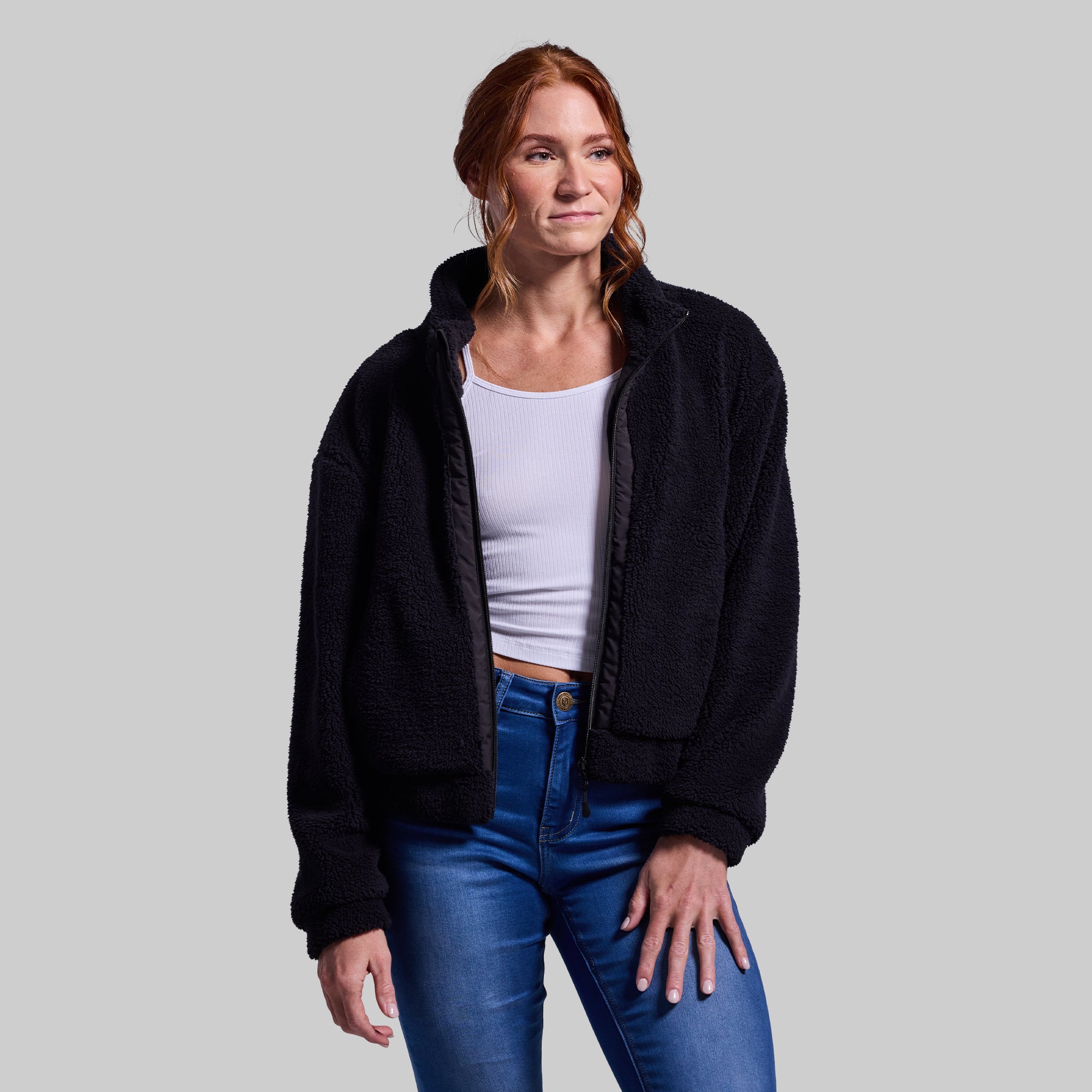 Women's Cropped Fleece Jacket (Black) - Image 7