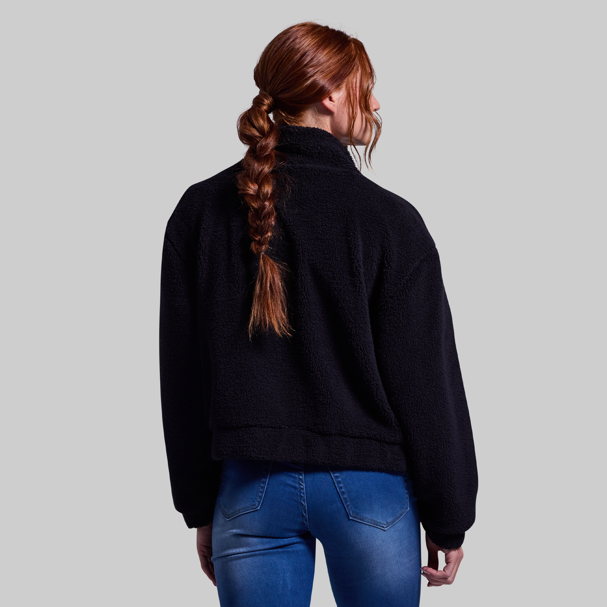 Women's Cropped Fleece Jacket (Black) - Image 3