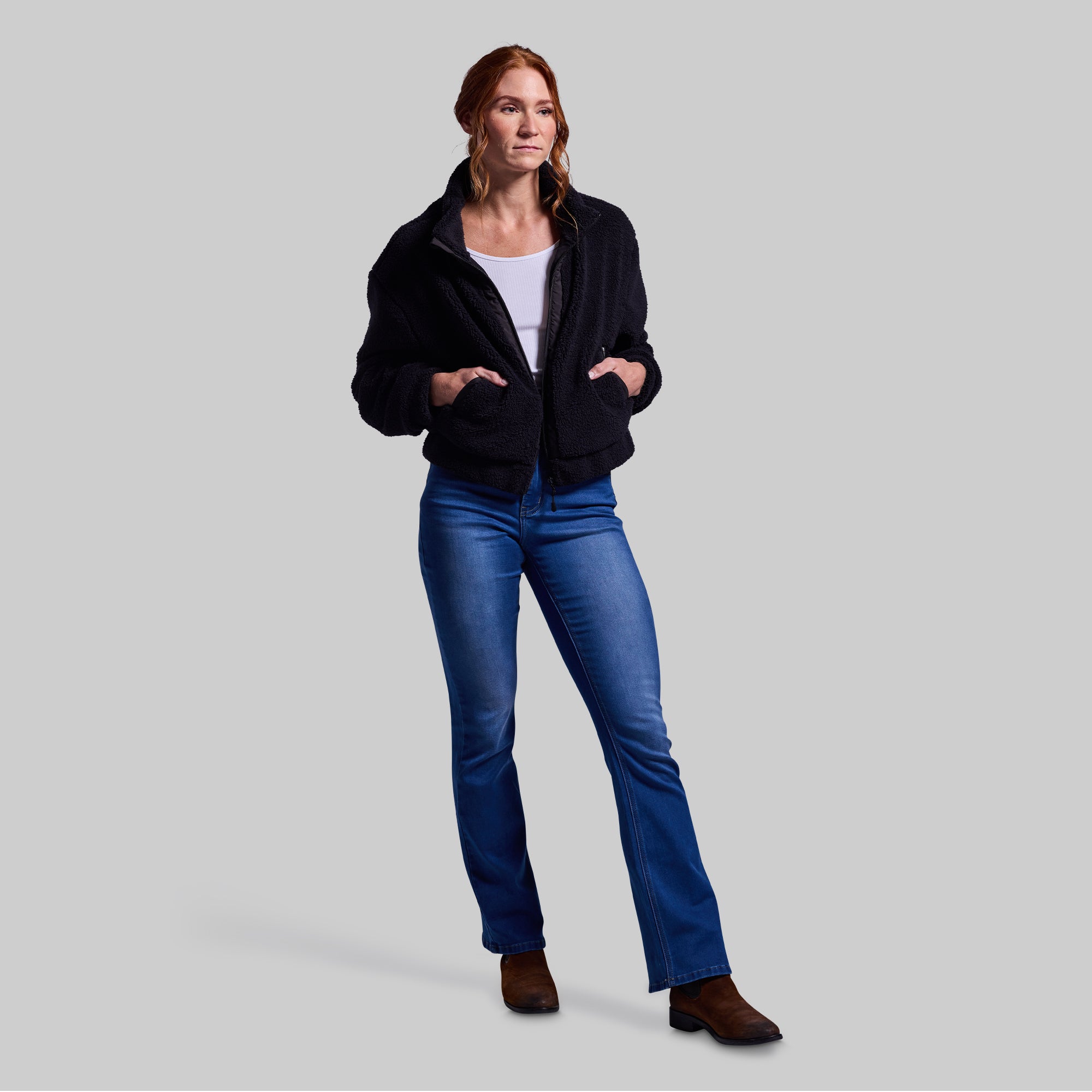 Women's Cropped Fleece Jacket (Black) - Image 8