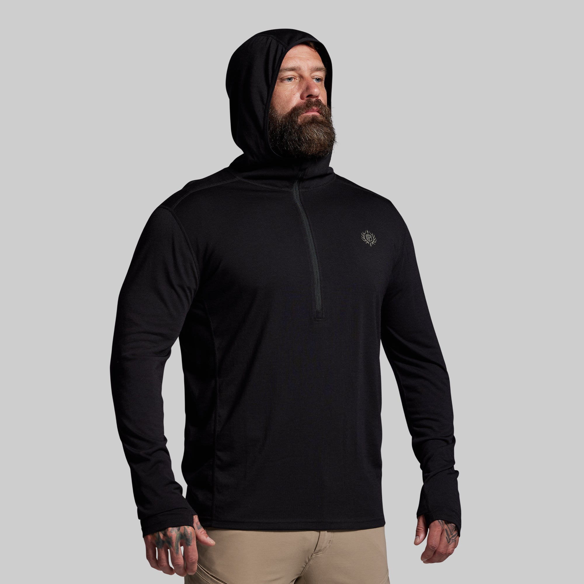 Ridgeline Merino Half Zip Hoodie 165 (Black) - Image 3