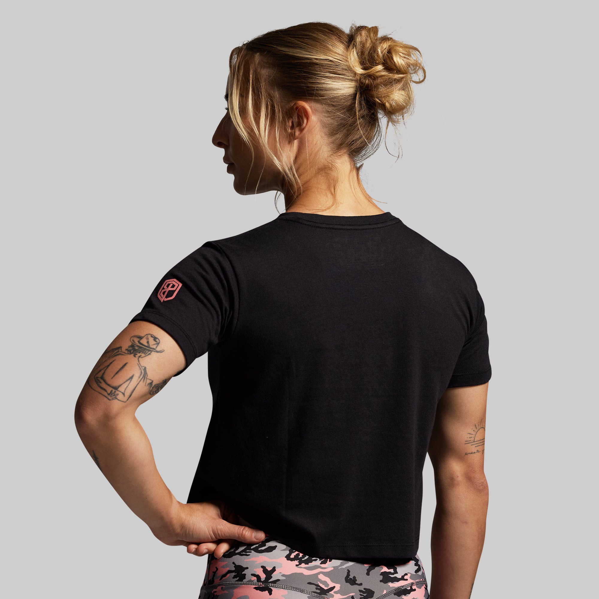 BP Flag Crop Tee (Black/Pink Woodland) - Image 2