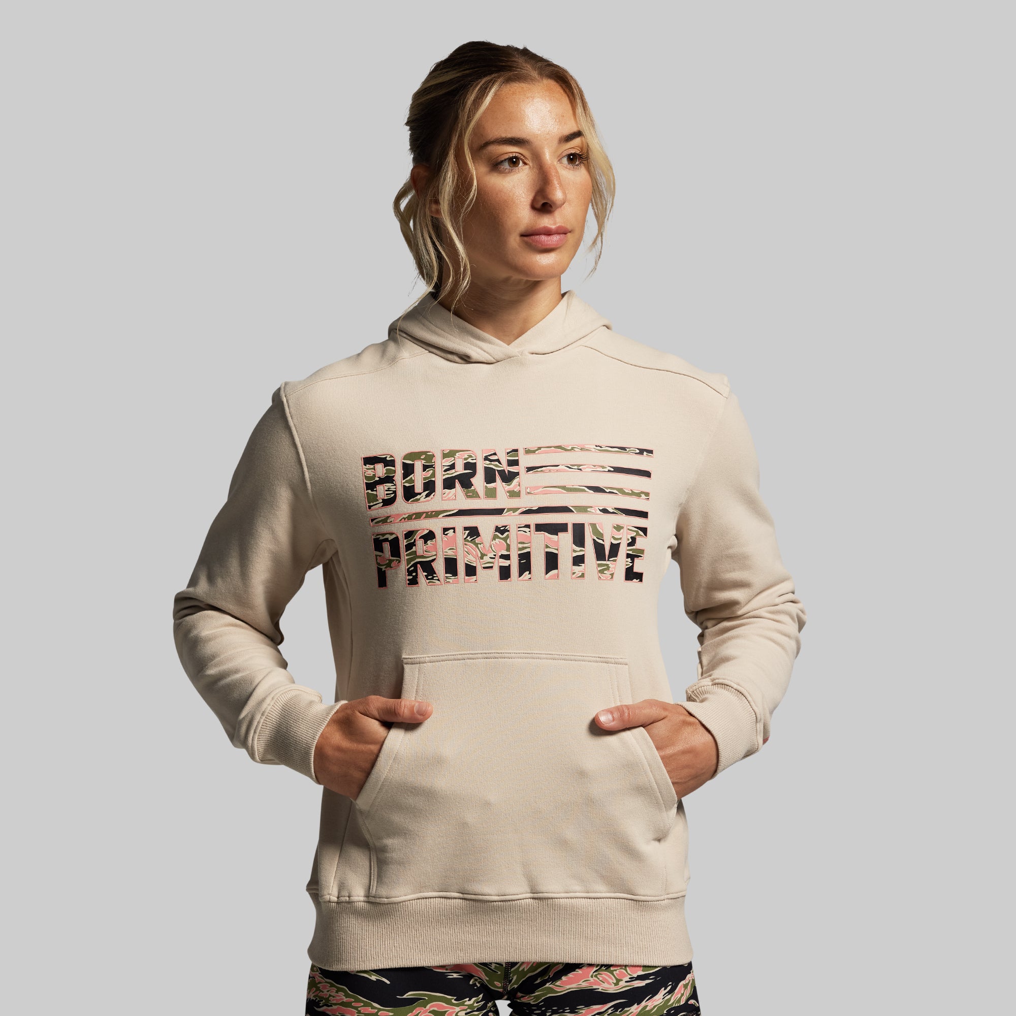 BP Flag Women's Unmatched Hoodie (Pumice/Pink Jungle Tiger)